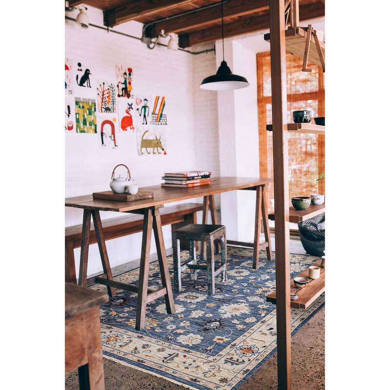 ECARPETGALLERY Hand-knotted Modern Oushak Dark Blue Wool Rug - 7'11 x 10'3