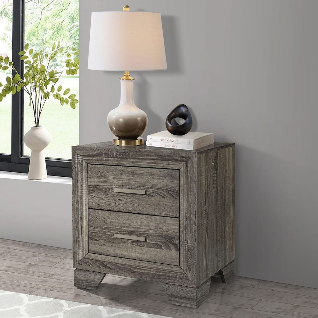 Funston Brown Oak 2-drawer Nightstand Bedside Table