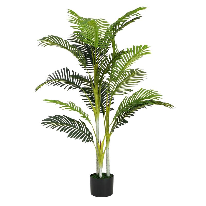 Roomfitters 61'' Artificial Palm Tree Set of 2, Tall Faux Indoor Plants with Black Plastic Pots for Home Decor, Green
