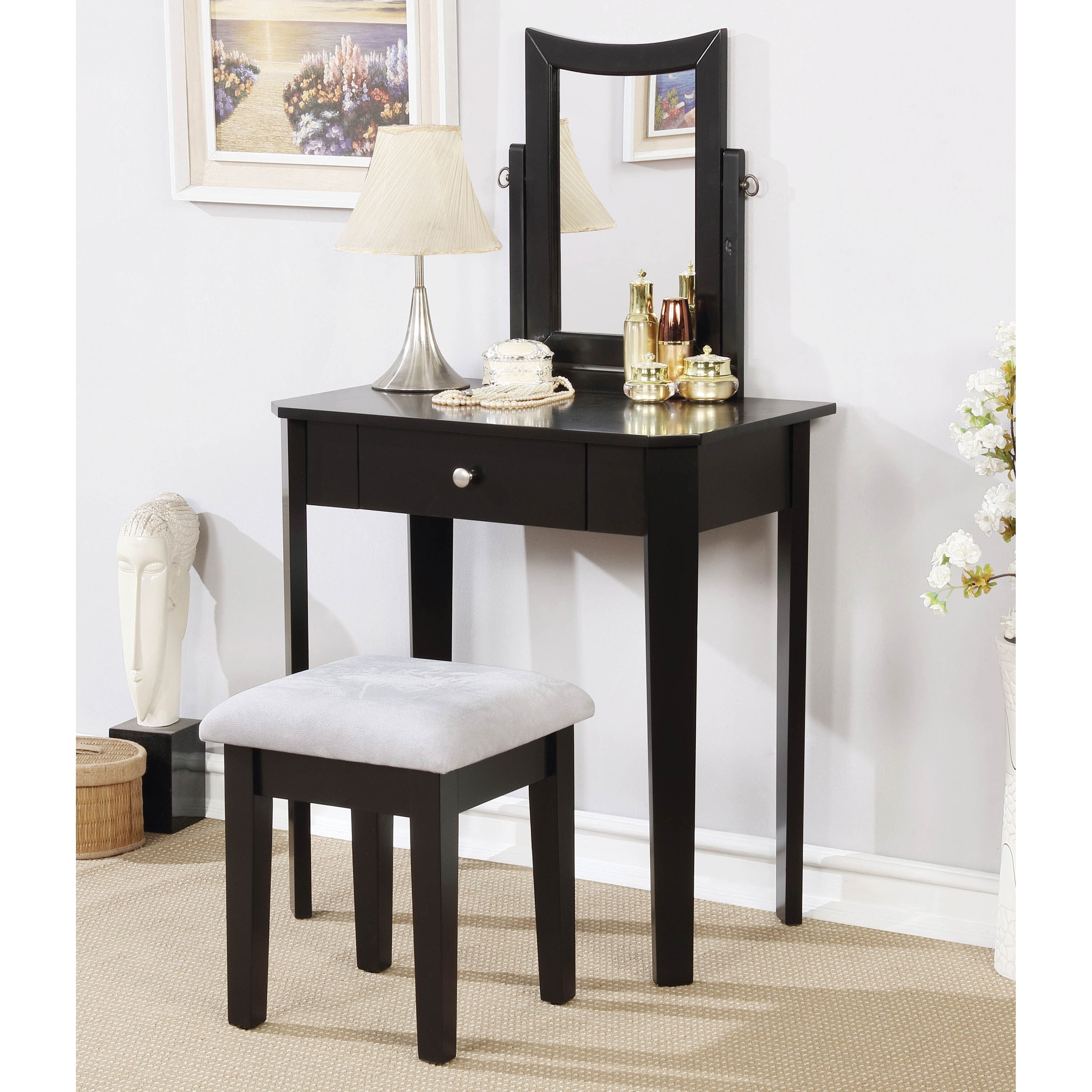 Nicol vanity set store with stool and mirror