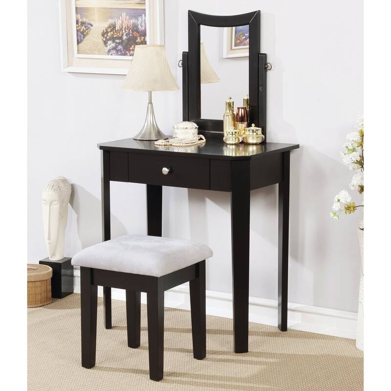 Quol Contemporary Solid Wood 1-Drawer 3-Piece Makeup Vanity Set by Furniture of America