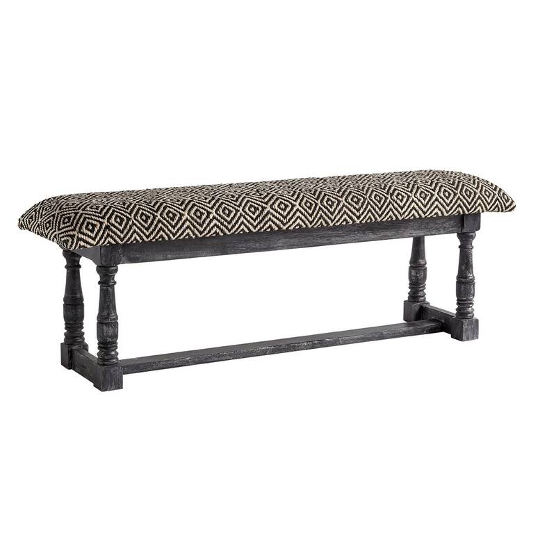 HomeRoots 56" Black and White and Gray Upholstered Cotton Blend Trellis Bench - 56