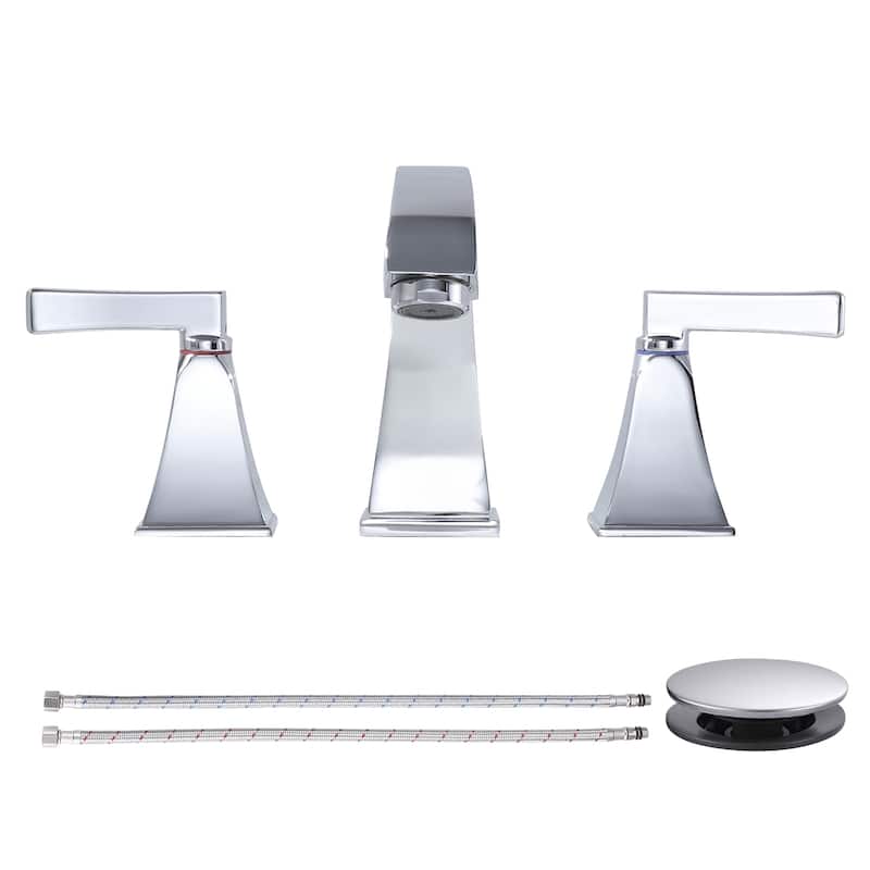 WOWOW 8 in. Widespread Double Handle Bathroom Faucet - Chrome