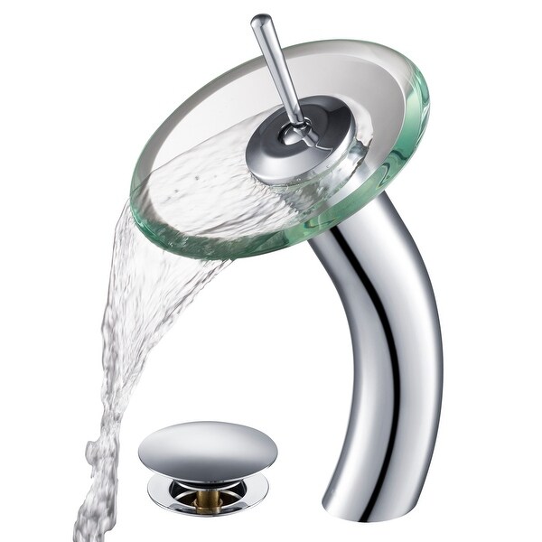 KRAUS Waterfall Vessel Bathroom Faucet Satin Nickel w Pop up Drain