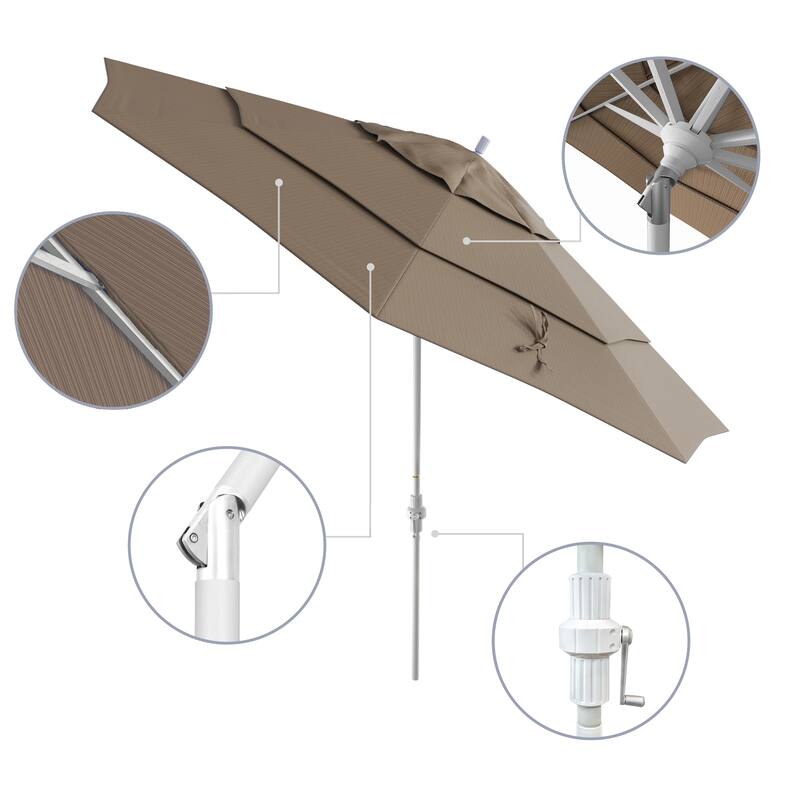 California Umbrella 11' Rd. Aluminum Market Umbrella, Crank Lift, Collar Tilt, Dbl Wind Vent, White Finish, Olefin Fabric