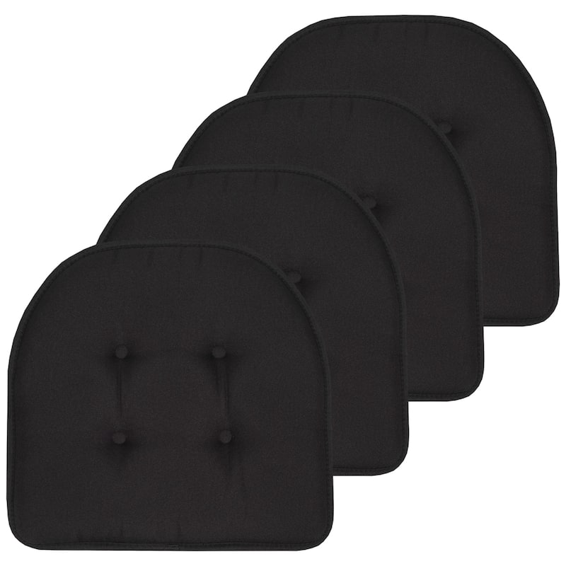 Sweet Home Collection Solid Color U-Shaped Memory Foam Chair Cushions - 16"x17" - Set of 4 - Black