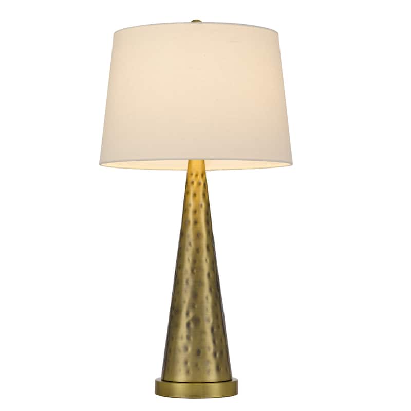 Antiqued Brass Metal Table Lamp with White Empire Fabric Shade and Rotary Switch - 14” x 14” x 27” (D x W x H)