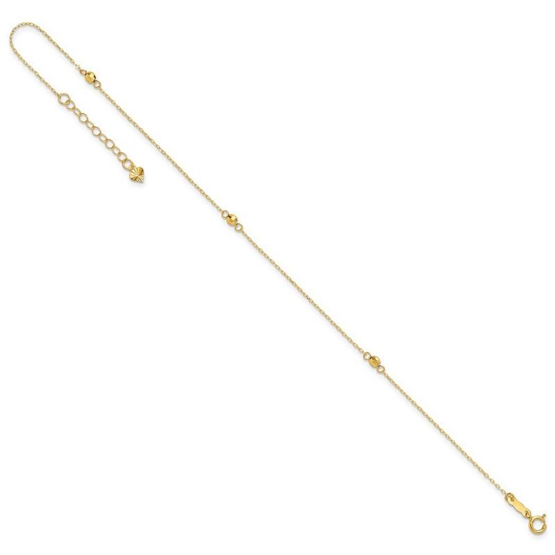 Curata 14k Yellow Gold Mirror Beaded Plus 1in Ext Anklet 9 Inch