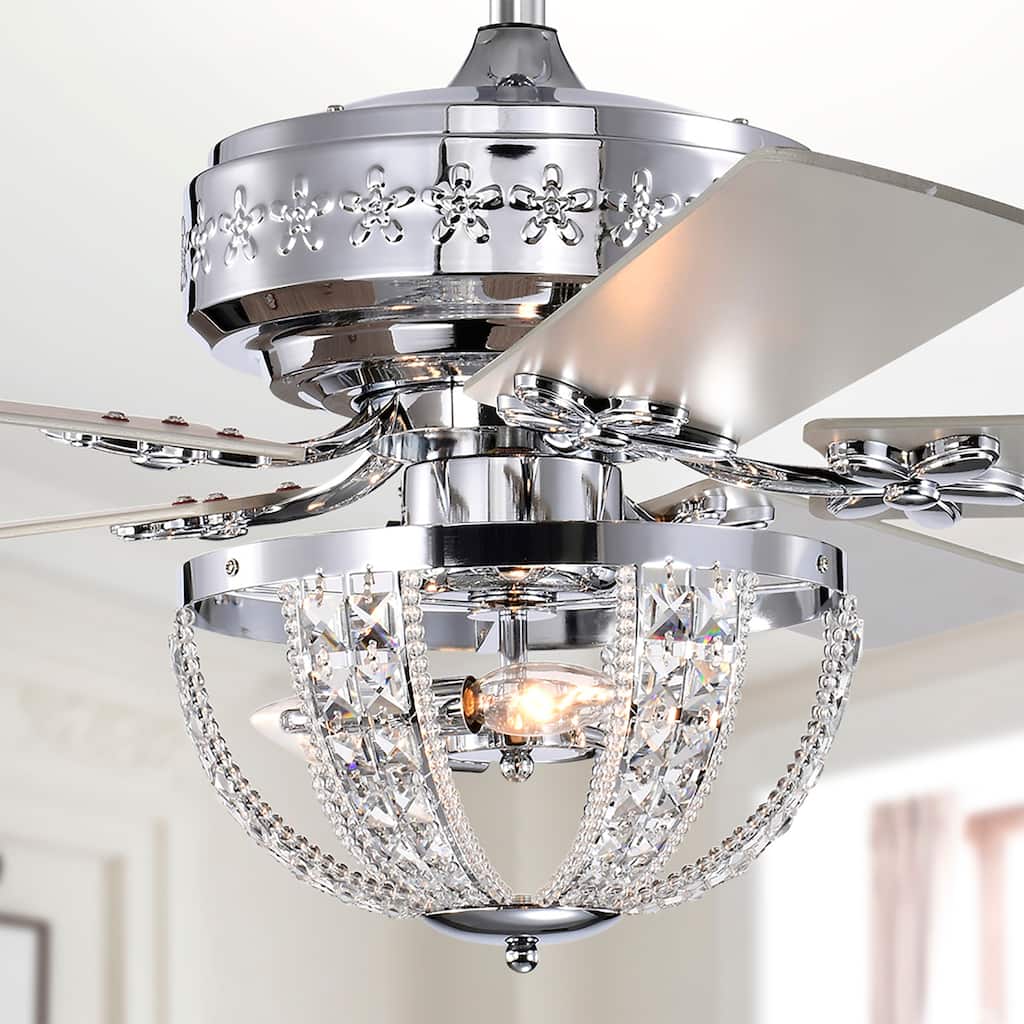 Santana 52 Inch Chrome Polished Finish Mid-Century style Ceiling Crystal Fan with Remote
