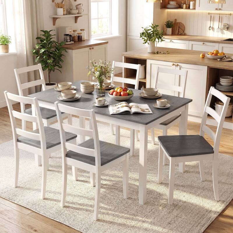 Gymax 7-Piece Dining Set Solid Wood Kitchen Furniture w/ Rectangular