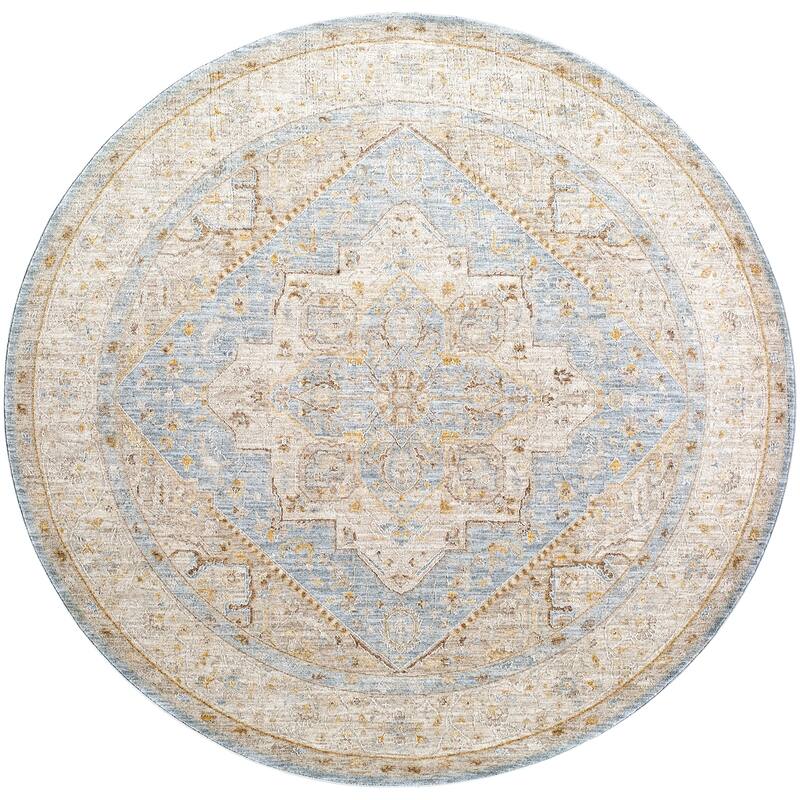 Livabliss Traditional Avant Garde Medallion Area Rug - 6'7" x 6'7" Round - Pale Blue