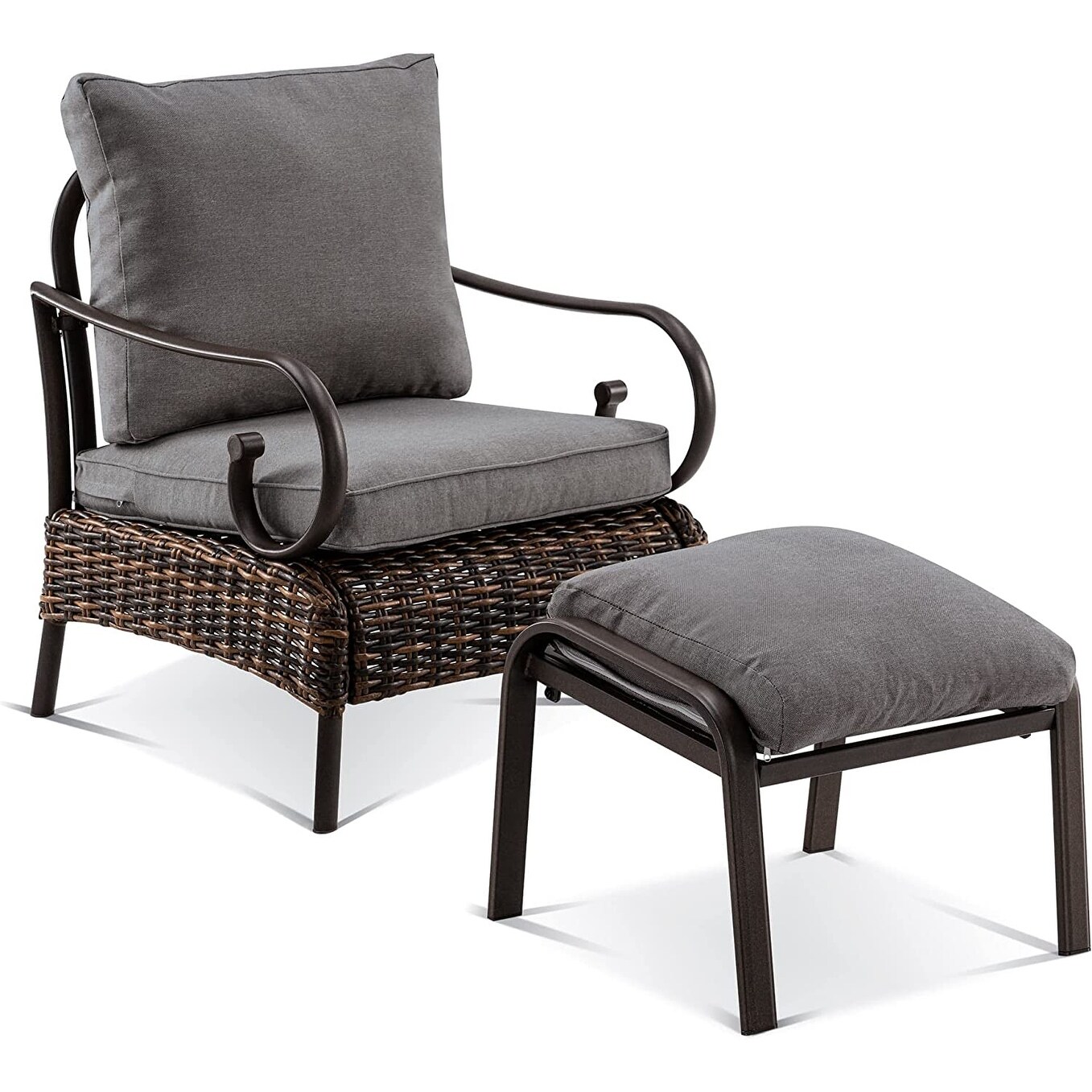 ivinta Outdoor Chair with Ottoman Patio Wicker Chair with