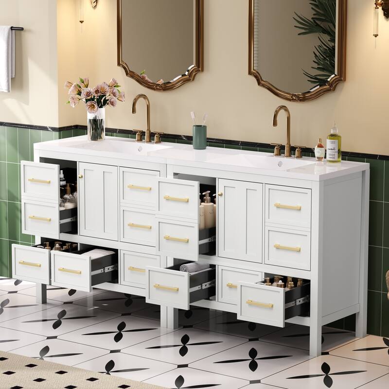GDFStudio - Bransford Modern Freestanding Double Bathroom Vanity Set with Resin Sinks & Soft Closing Doors, Set of 2 - 72'W