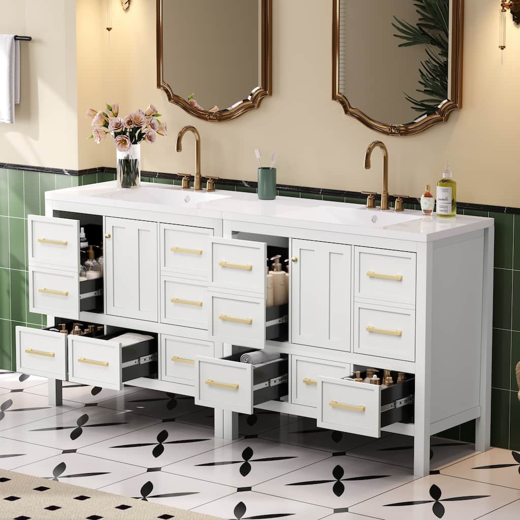 GDFStudio - Bransford Modern Freestanding Double Bathroom Vanity Set with Resin Sinks & Soft Closing Doors, Set of 2 - 72'W