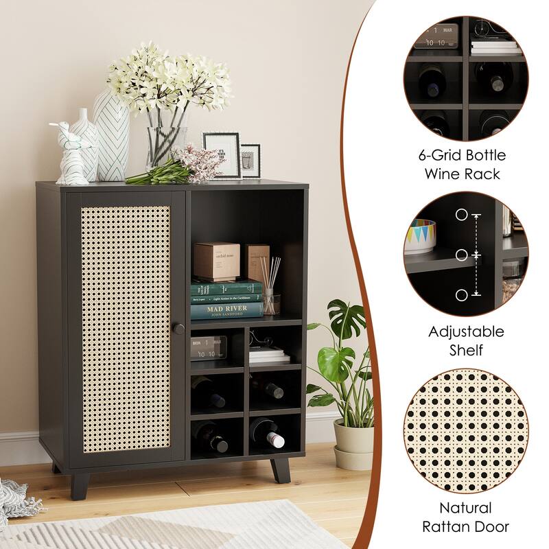 Sideboard Cabinet with Storage, 34 Inch Wine Bar Cabinet with Wine Racks, Buffet Cabinets for Home, Living Room