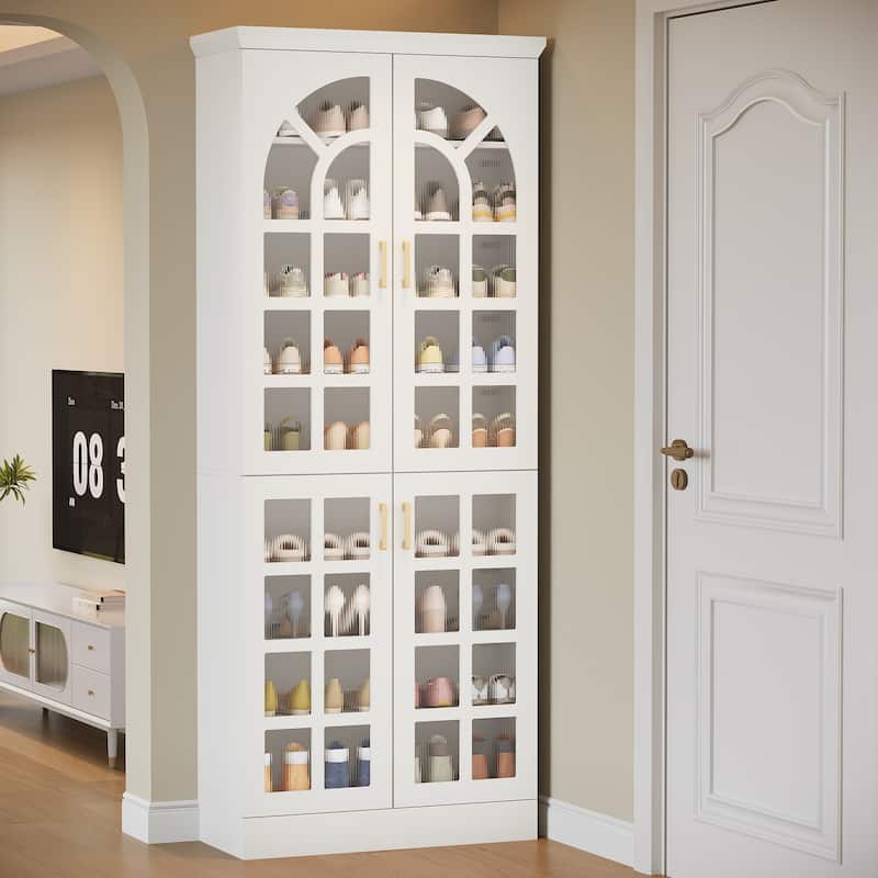 9-Tier Tall Shoe Storage Cabinet with Doors, Led Lights and Adjustable Shelves for Entryway, White