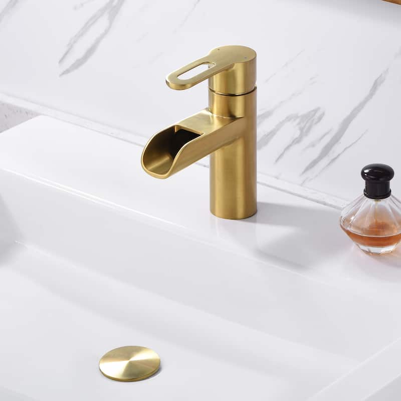 Luxier BSH16-S Waterfall Single Handle Single Hole Bathroom Faucet with Drain