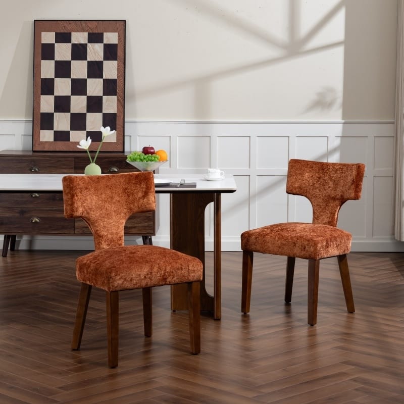 Linen Upholstered Dining Chairs Set of 2, Ergonomic Armless Side Chairs, Kitchen Chairs with Curved Back & Hardwood Frame