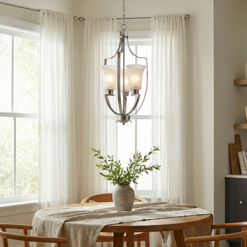 Elk Home Foyer Brushed Nickel With White Glass 3 Light Pendant