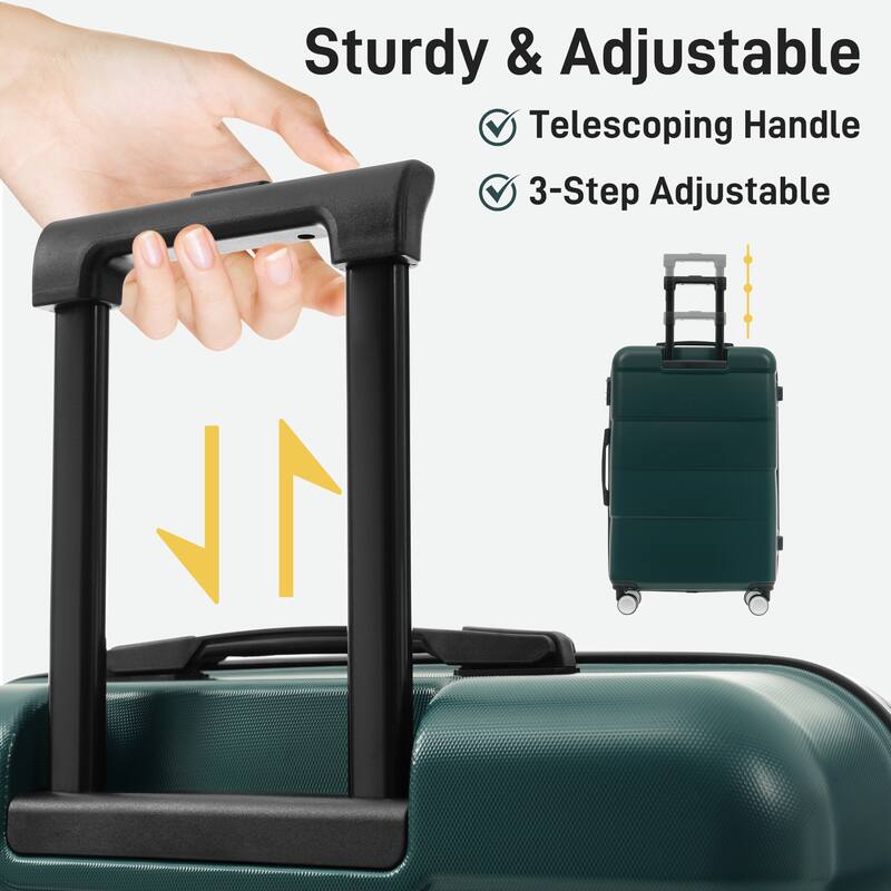 3-Piece, Modern Luggage Sets, Hard-Shell Luggage with Silicone Handles and Combination Lock, for Boarding Travel, Dark Green