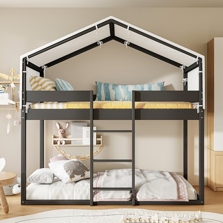 Twin over Twin Wood Bunk Bed with Tent, Espresso