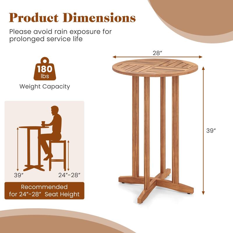 Gymax 39'' Outdoor Acacia Wood Bar Table w/ Slatted Tabletop for