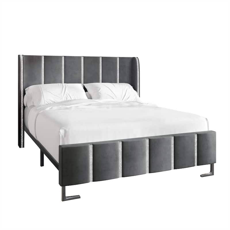CraftPorch Luxurious Crystal Diamond Strip Velvet Upholstered Bed