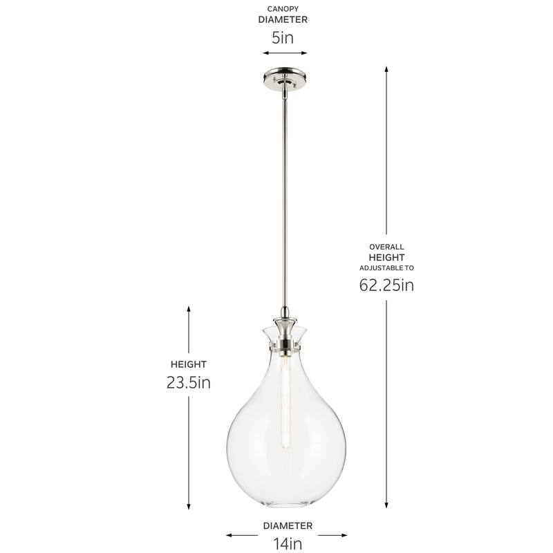 Kichler Lighting Laria 14 Inch 1 Light Pendant with Clear Glass in Polished Nickel