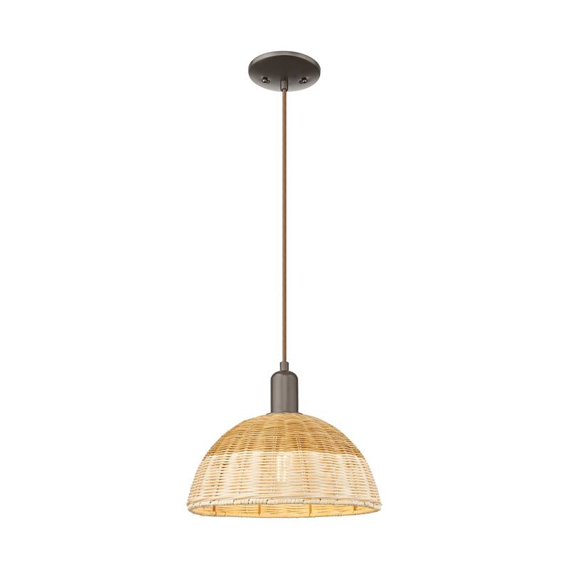 Innovations Lighting Downtown Urban - Natural Ballston Dome - 1 Light Cord Hung Mini Pendant with Basketweave Shade