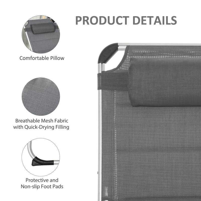 Foldable Outdoor Lounge Chair with 5-Position Recline, Cushioned Seat and Headrest for Beach Patio or Poolside