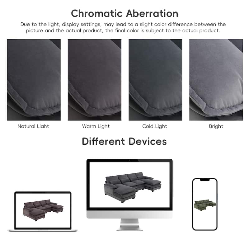 Gray Velvet Modern 6-Seat Modular U-Shaped Sleeper Sectional Sofa with Chaise