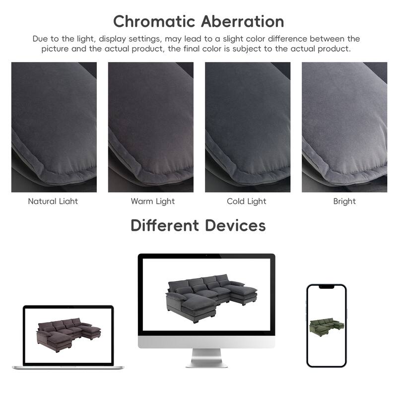 Modular U-shaped Sectional Sofa with 4 Waist Pillows, 6-Seat Upholstered Sofa with Chaise Lounge, Oversized Velvet Cloud Sofa