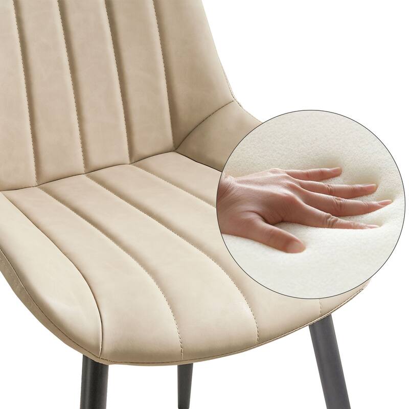 Beige Faux Leather Dining Chairs Set of 2 with Metal Frame and Cushion - 18.1" W x 18.1" D x 34.2" H
