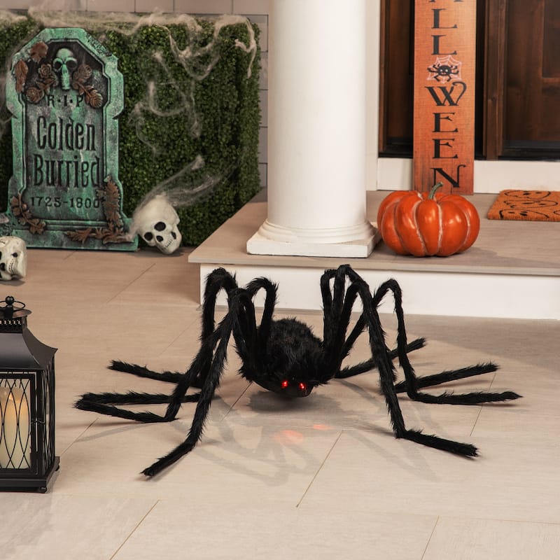 44" Pre-Lit Black Spider with Red Eyes Halloween Decoration