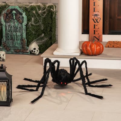 44" Pre-Lit Black Spider with Red Eyes Halloween Decoration