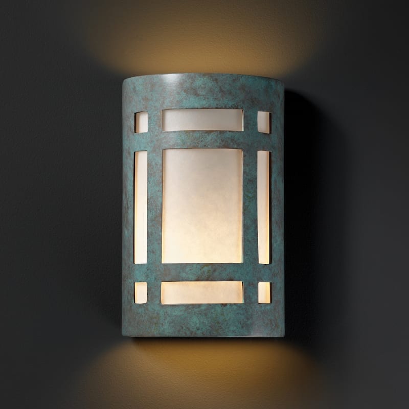 Justice Design Group Ambiance Small ADA Craftsman Window Verde Patina Open Top & Bottom Wall Sconce