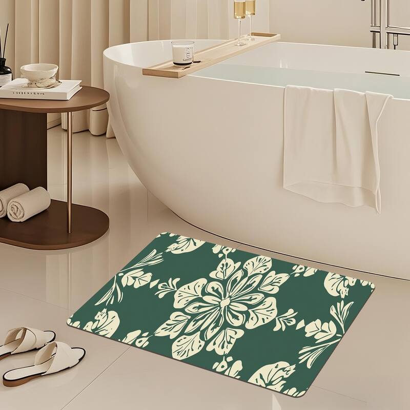 Non-Slip Area Floor Carpet，Quick Dry Super Absorbent Thin Mat for Bathroom Bathtub Shower Room Kitchen Entryway Sink - Green Floral - 20"x32"