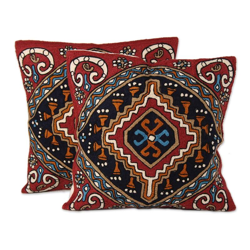 Novica Handmade Creative Kite Embroidered Cotton Cushion Covers (Pair)