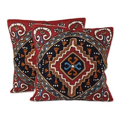 Novica Handmade Creative Kite Embroidered Cotton Cushion Covers (Pair)