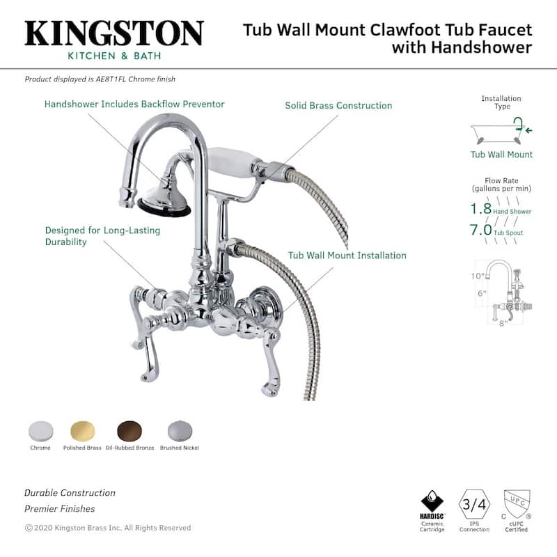 Kingston Brass Royal Wall Mounted Clawfoot Tub Filler Trim with Lever