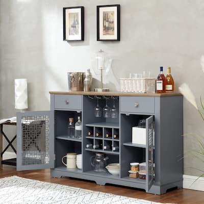 Buffet Cabinet Sideboard with 2 Drawers, Wine Bottle & Wine Glass Rack