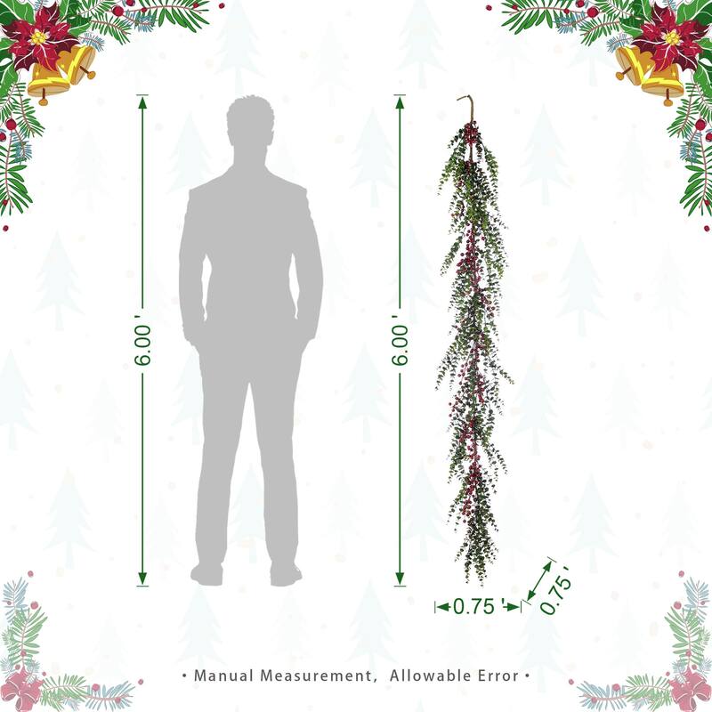 Glitzhome 9ft/6ft Christmas Greenery PE Dripping Eucalyptus Garland & 28"D Wreath with Red Berries