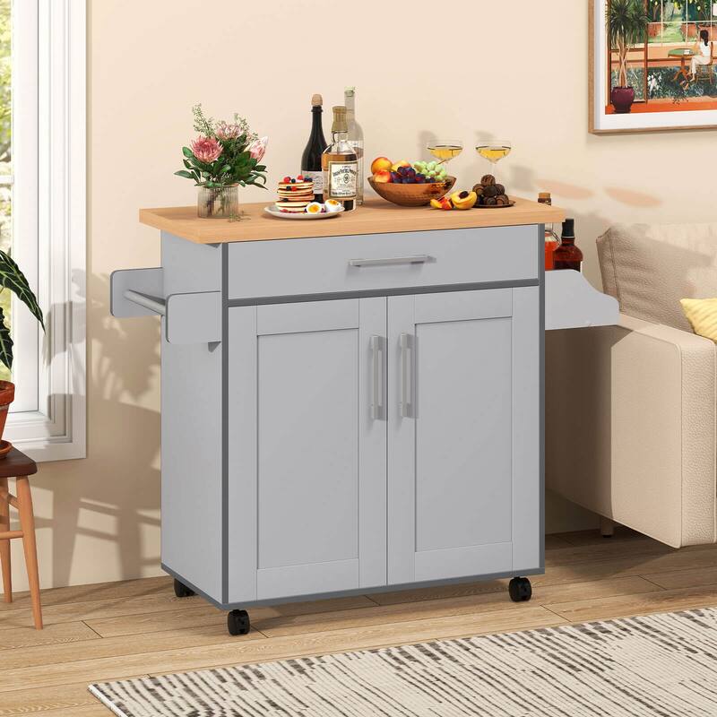 Costway Rolling Kitchen Island Cart Storage Cabinet w/ Towel & Spice