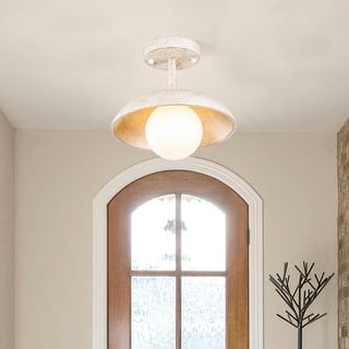 Distressed White 1-Light Hallway Semi Flush Mount Fixture