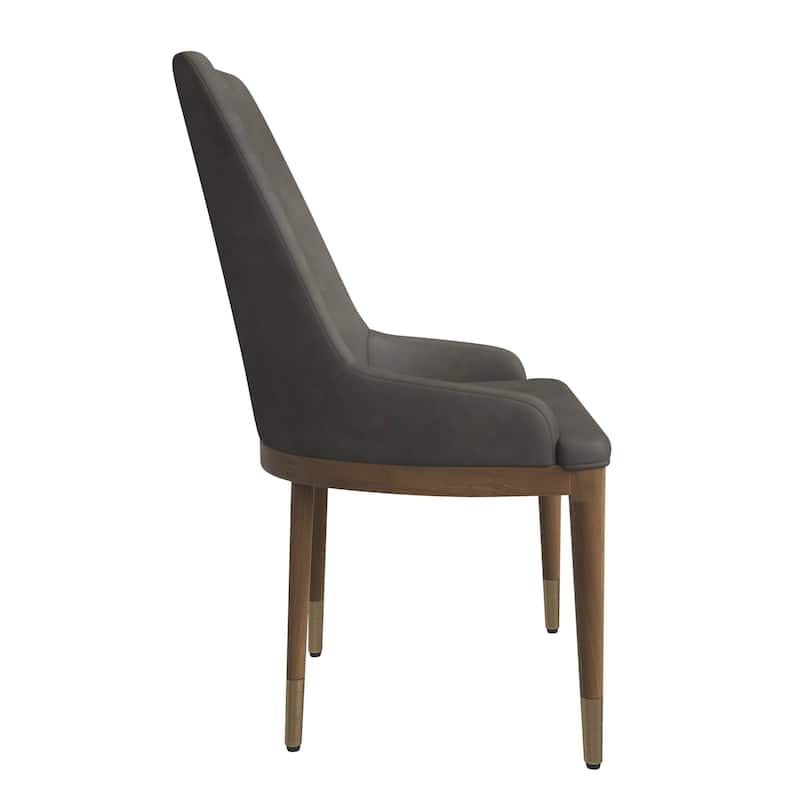 Dining Chair Upholstered in Leather with Rubberwood Frame Set of 4 Side Chair High Back and Gold Accent Legs