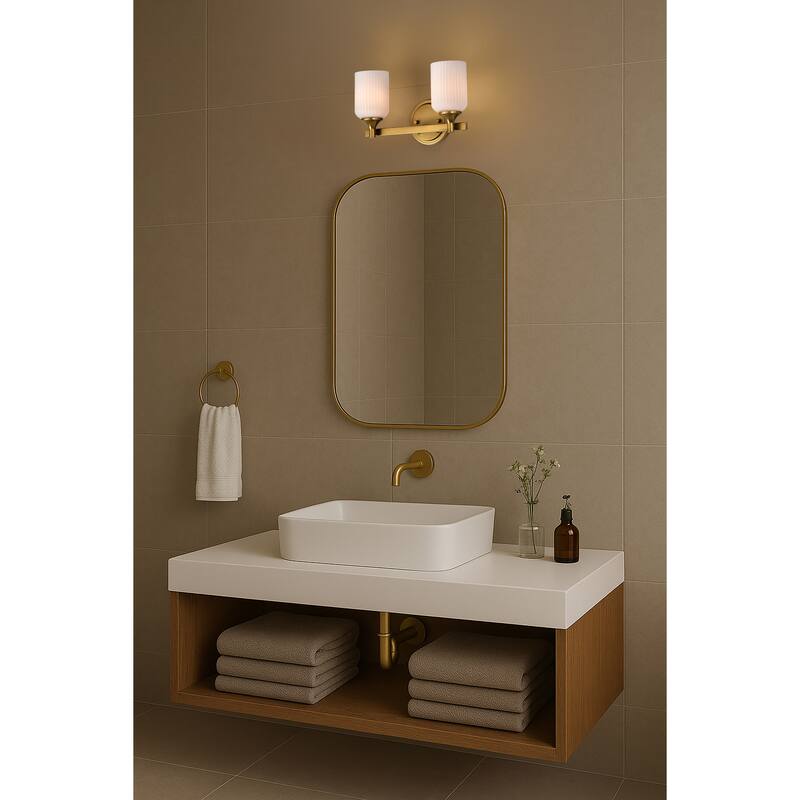 Solara 2 Light Vanity Natural Brass Finish Frosted Ribbed Glass - Natural Brass