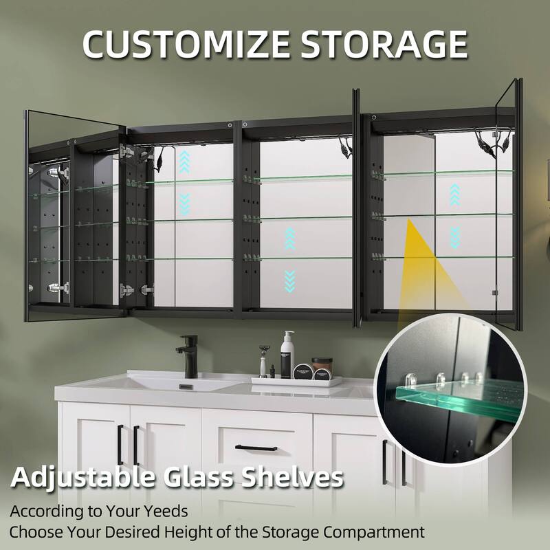 60'' W 30'' H Recessed Frameless Medicine Cabinet Mirror 9 Adjustable