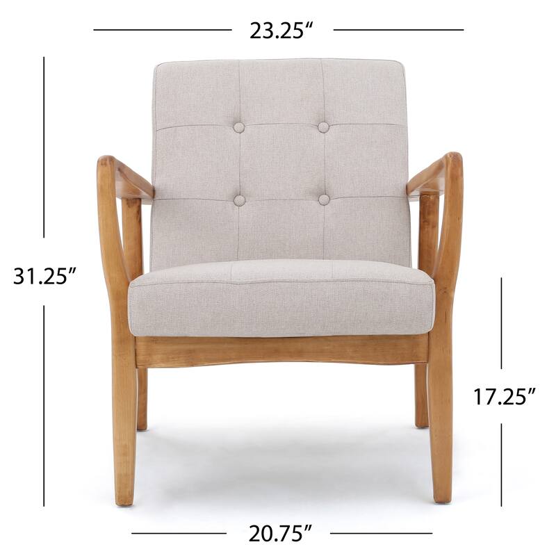 Fabric Mid-Century Club Chair with Button Tufted Design & Wooden Legs - Modern Accent Chair