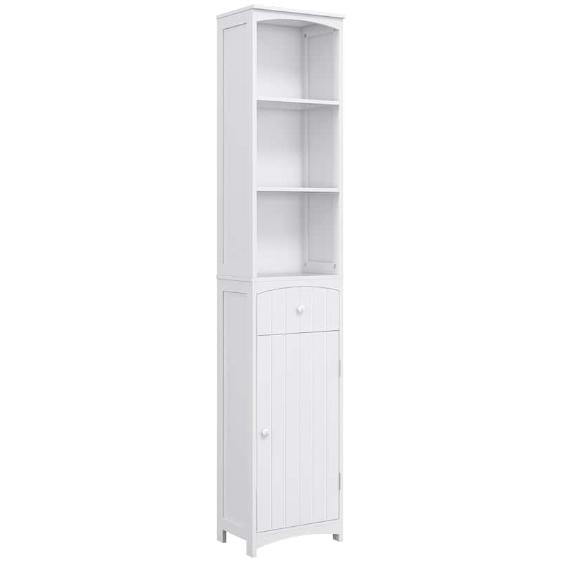 HOMCOM 67" Tall Bathroom Storage Cabinet, Freestanding Linen Tower with 3-Tier Shelf, Narrow Side Floor Organizer, White