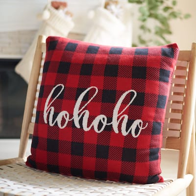SAFAVIEH Holiday Ho Ho Ho Red Gingham 20-inch Decorative Pillow